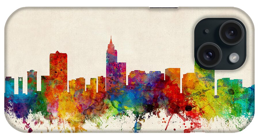 United States iPhone Case featuring the digital art Raleigh North Carolina Skyline by Michael Tompsett
