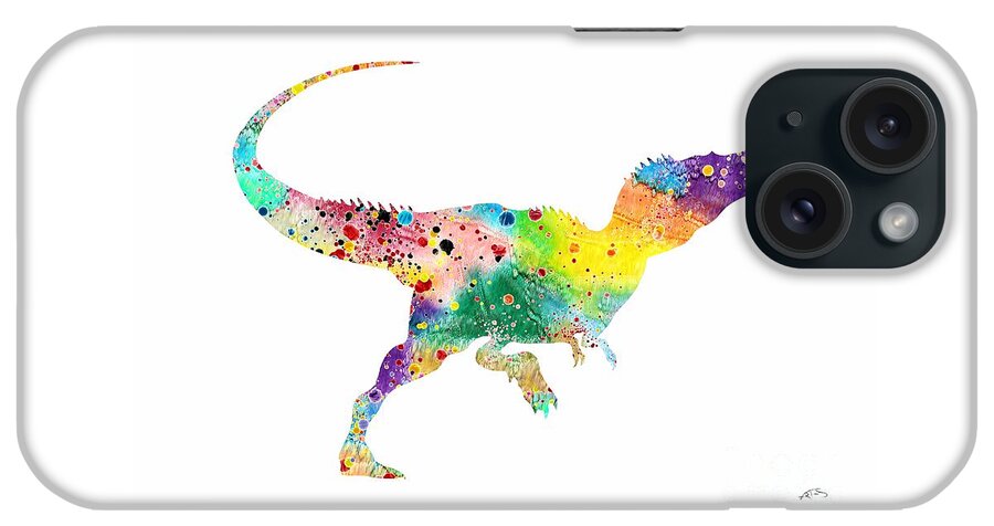 Raptor Dinosaur iPhone Case featuring the digital art Raptor Dinosaur Watercolor Artwork by White Lotus