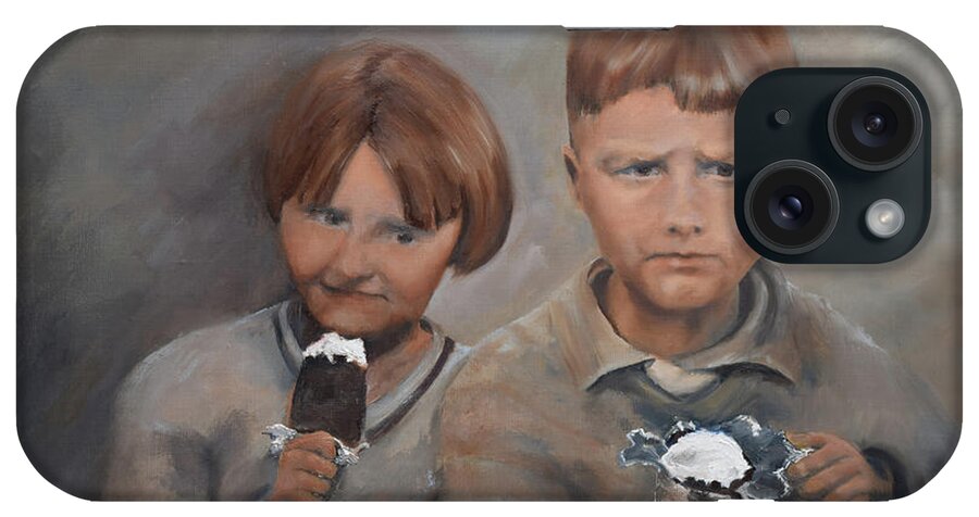 Brother iPhone Case featuring the painting Rare Treat - Willie and Murrell-The Depression Era by Jan Dappen