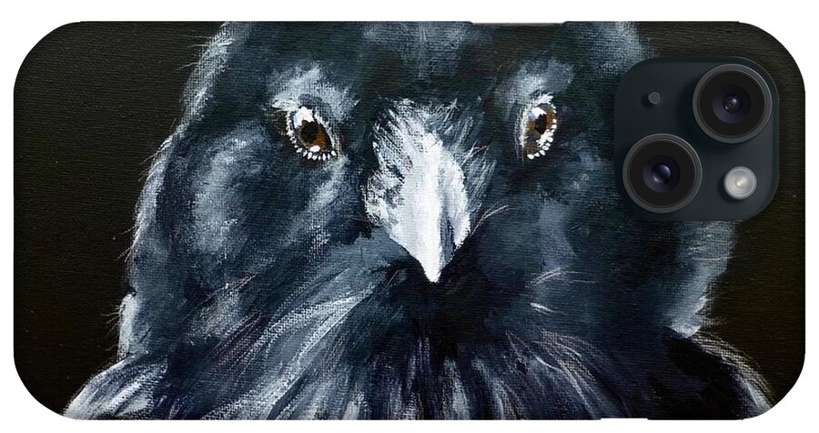 Raven iPhone Case featuring the painting Raven Fluff by Pat Dolan