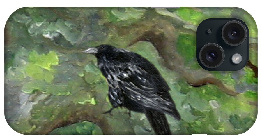 Raven iPhone Case featuring the painting Raven in the Om Tree by FT McKinstry