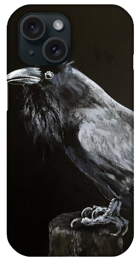 Raven iPhone Case featuring the painting Raven on Post by Pat Dolan