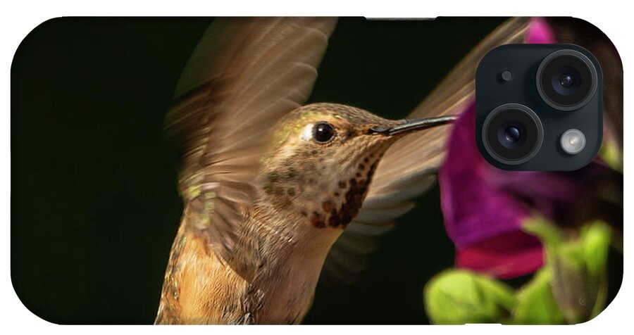 Rufous Hummingbird iPhone Case featuring the photograph Reaching for the flower by Inge Riis McDonald