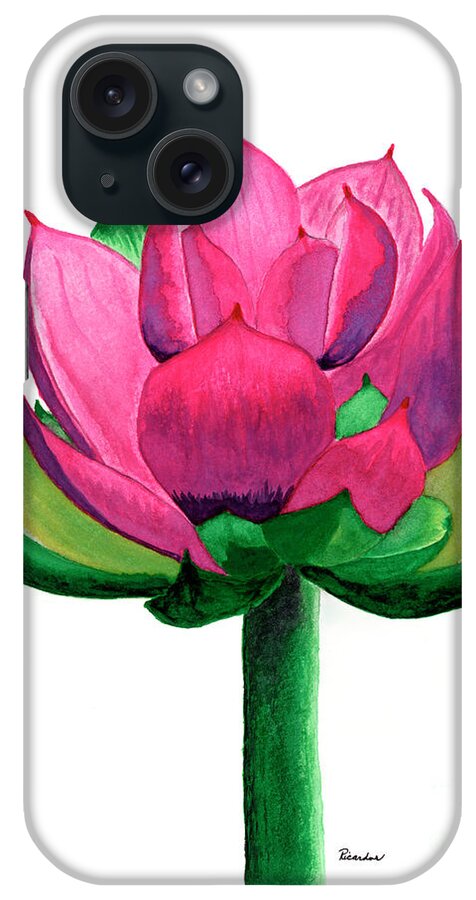 619 iPhone Case featuring the painting Red and Pink Lotus Floral Watercolor Painting 619 by Ricardos Creations