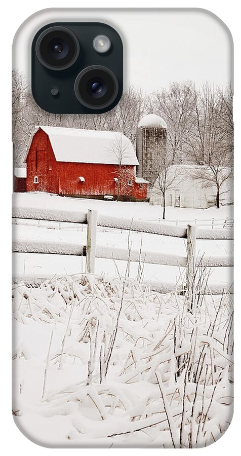 Michigan iPhone Case featuring the photograph Red Barn in Winter by Jill Love