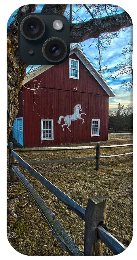 Red Barn iPhone Case featuring the photograph Red Barn with White Horse by Robert Seifert