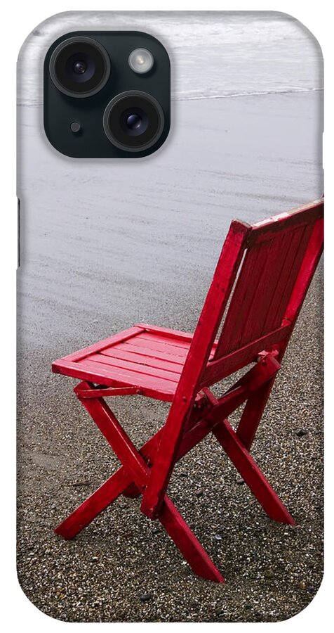 Red iPhone Case featuring the photograph Red chair on the beach by Garry Gay