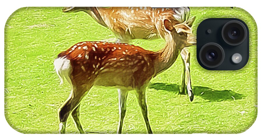 Mona Stut iPhone Case featuring the digital art Red Deer Fawns by Mona Stut
