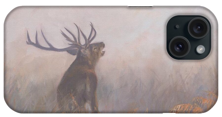 Deer iPhone Case featuring the painting Red Deer Stag Early Morning by David Stribbling