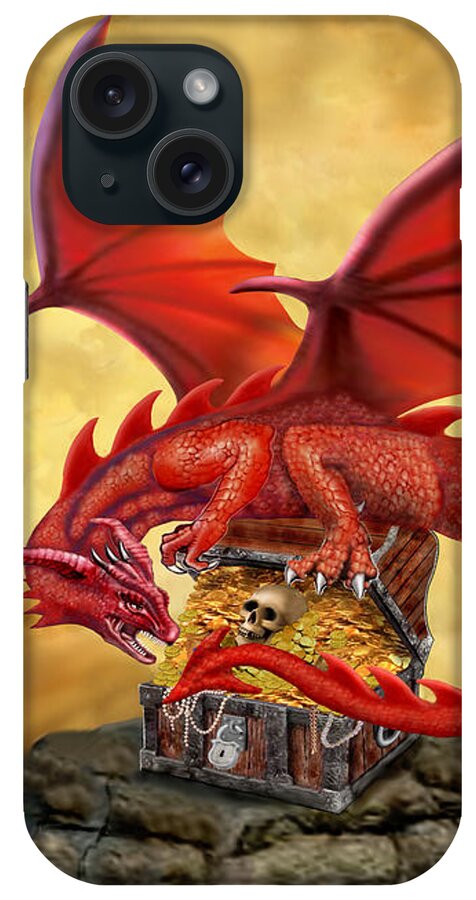 Red Dragon iPhone Case featuring the digital art Red Dragon's Treasure Chest by Glenn Holbrook