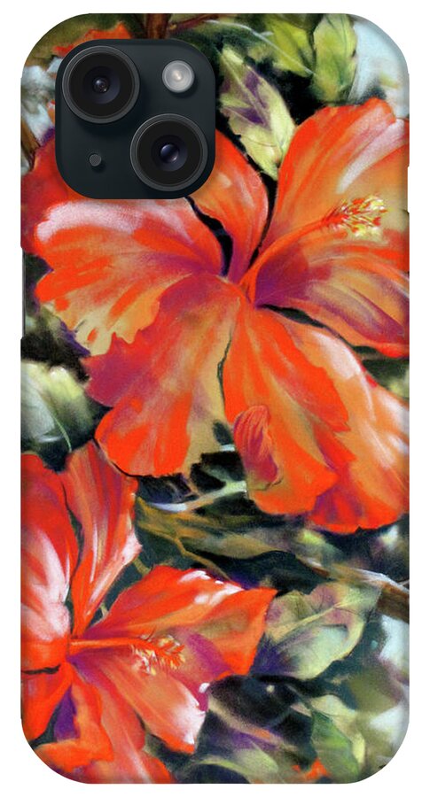 Flower iPhone Case featuring the painting Red Fire Hibiscus by Rae Andrews