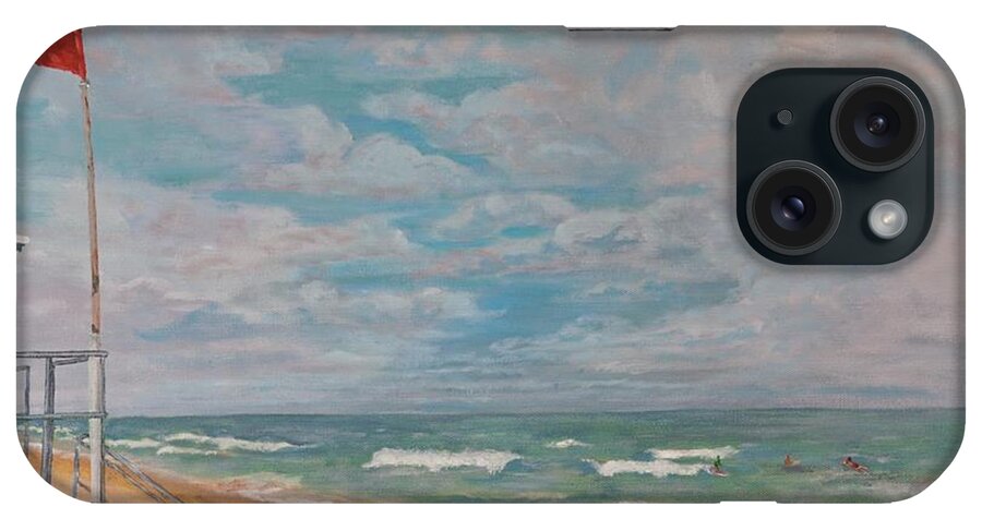 Lifeguard iPhone Case featuring the painting Red Flag at Waveland by Mike Jenkins