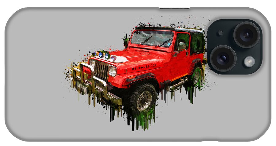 Red Jeep Off Road iPhone Case featuring the painting Red Jeep Off Road acrylic painting by Georgeta Blanaru