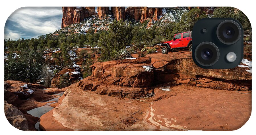 Red Jeep iPhone Case featuring the photograph Red Jeep on the Rocks by Rick Strobaugh