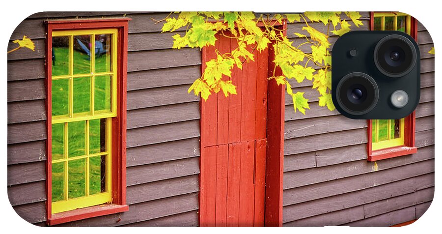 Landscape iPhone 15 Case featuring the photograph Red Mill Door in Fall by Joe Shrader
