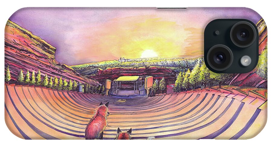 Red Rocks iPhone Case featuring the painting Foxes at Red Rocks Sunrise by David Sockrider