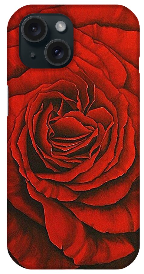 Red iPhone Case featuring the painting Red Rose II by Rowena Finn
