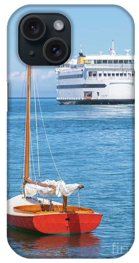 Clarence Holmes iPhone Case featuring the photograph Red Sailboat and Ferry I by Clarence Holmes