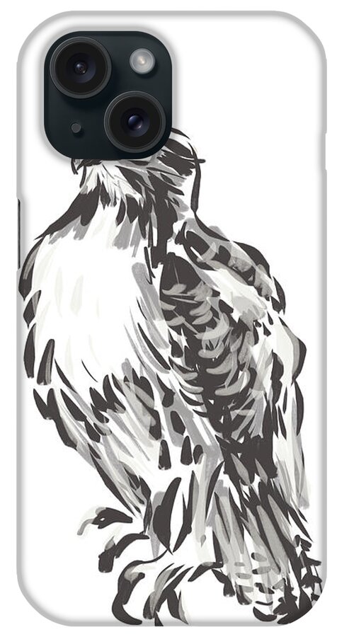 Hawk iPhone Case featuring the drawing Red Tailed Hawk in Neutral Grey by Thomas Hamm