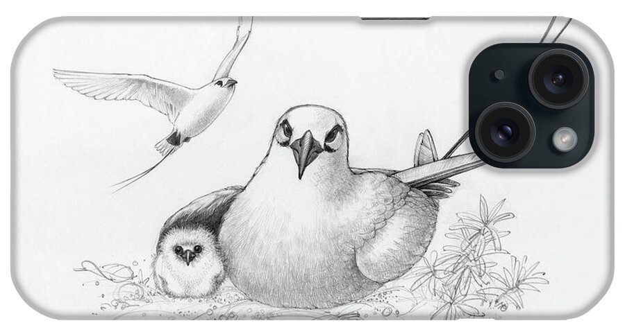 Birds iPhone Case featuring the drawing Red-tailed Tropicbirds by Judith Kunzle