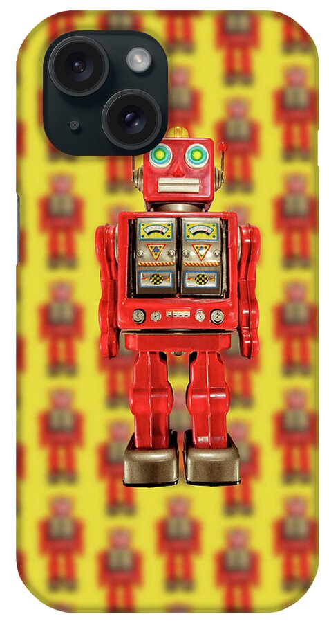 Classic iPhone Case featuring the photograph Red Tin Toy Robot Pattern by YoPedro