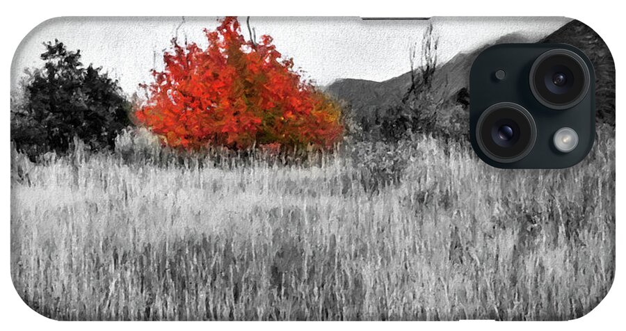 Red Tree In The Valley iPhone Case featuring the painting Red Tree in the Valley by David Millenheft