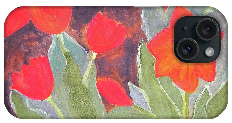 Red iPhone Case featuring the painting Red Tulips by Sandy McIntire