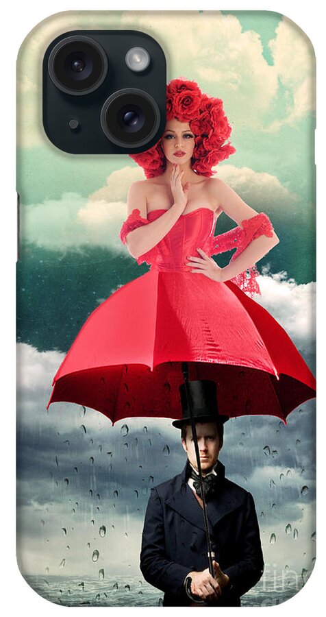 Photomanipulation iPhone Case featuring the photograph Red Umbrella by Juli Scalzi