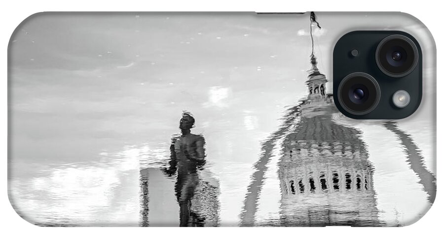 St Louis iPhone Case featuring the photograph Reflecting the Lou - Black and White - St Louis Waterscape by Gregory Ballos