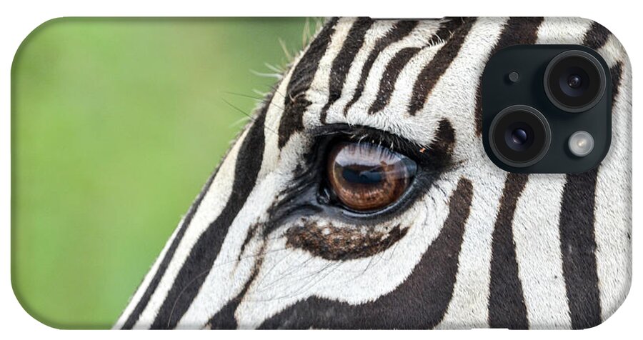 Zebra iPhone Case featuring the photograph Reflection in a zebra eye by Gaelyn Olmsted
