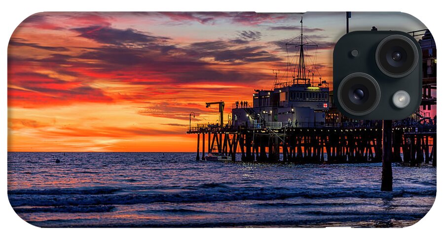 Santa Monica Pier Sunset iPhone Case featuring the photograph Reflections Of The Pier by Gene Parks