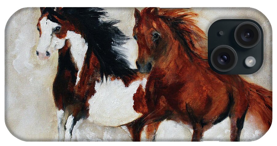 Two Horses iPhone Case featuring the painting Rein And Dancer by Barbie Batson