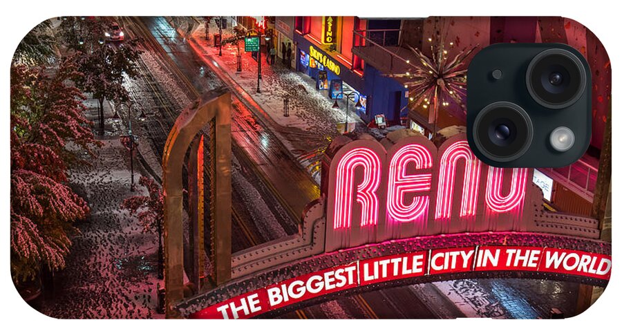 Nevada iPhone Case featuring the photograph Reno Sign From Above by Marc Crumpler