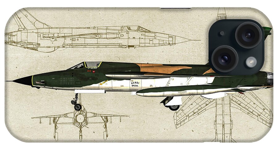 Republic F-105d Thunderchief iPhone Case featuring the digital art Republic F-105D Hanoi Special - Profile by Tommy Anderson