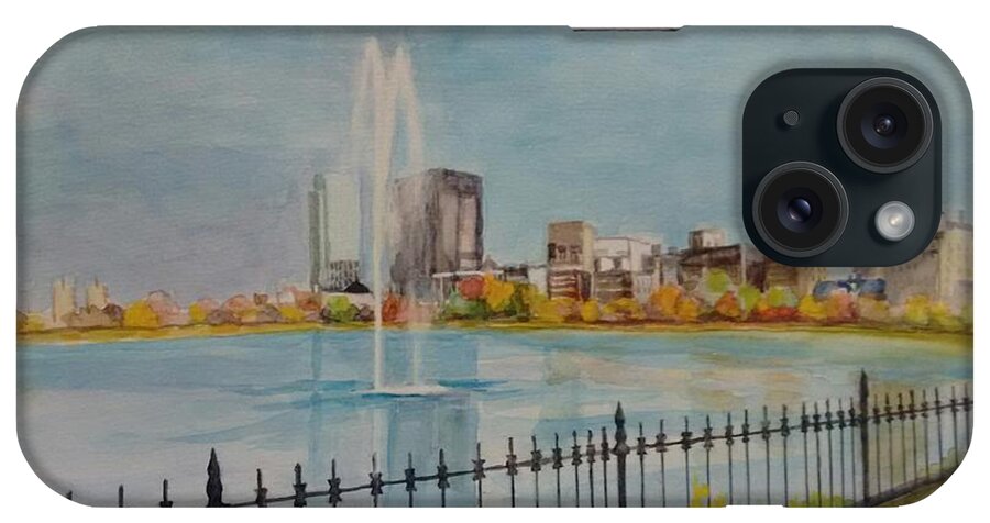 Watercolor iPhone Case featuring the painting Reservoir in Central Park by Nicolas Bouteneff