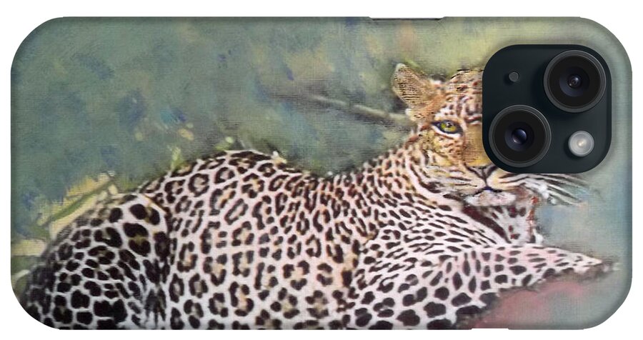 Leopard iPhone Case featuring the painting Resting Leopard by Richard James Digance