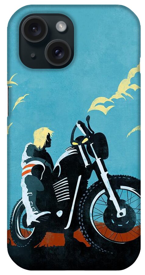 Caferacer iPhone 15 Case featuring the painting Retro scrambler motorbike by Sassan Filsoof