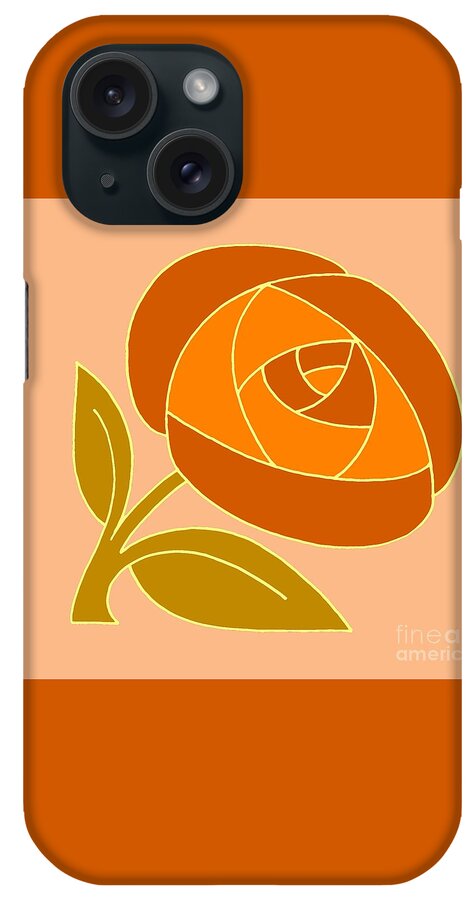 Rose iPhone Case featuring the drawing Retro Seventies style rose flower orange by Heidi De Leeuw