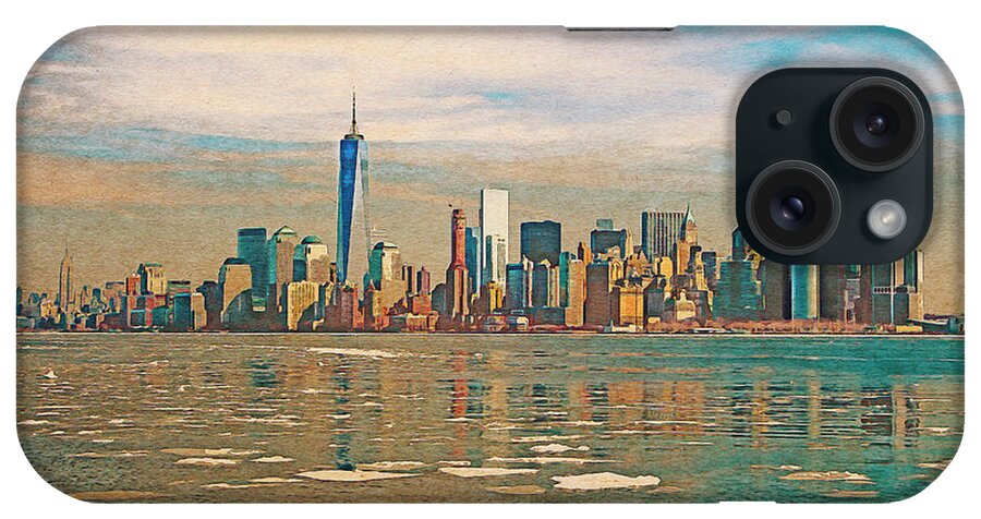 New York iPhone Case featuring the digital art Retro Style Skyline of New York City, United States by Anthony Murphy