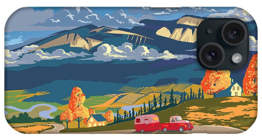 Travel Poster iPhone Case featuring the painting Retro Travel Autumn Landscape by Sassan Filsoof