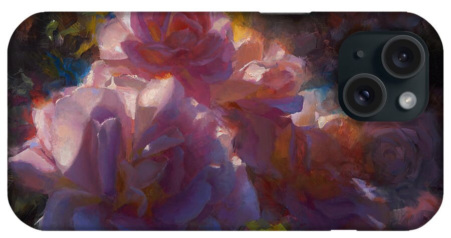 Paintings Of Roses iPhone Case featuring the painting Rhapsody Roses - Flowers in the Garden Painting by K Whitworth