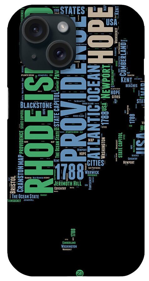 Rhode Island iPhone Case featuring the digital art Rhode Island Word Cloud 2 by Naxart Studio