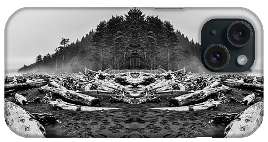Deadwood iPhone Case featuring the digital art Rialto Beach Black and White Reflection by Pelo Blanco Photo
