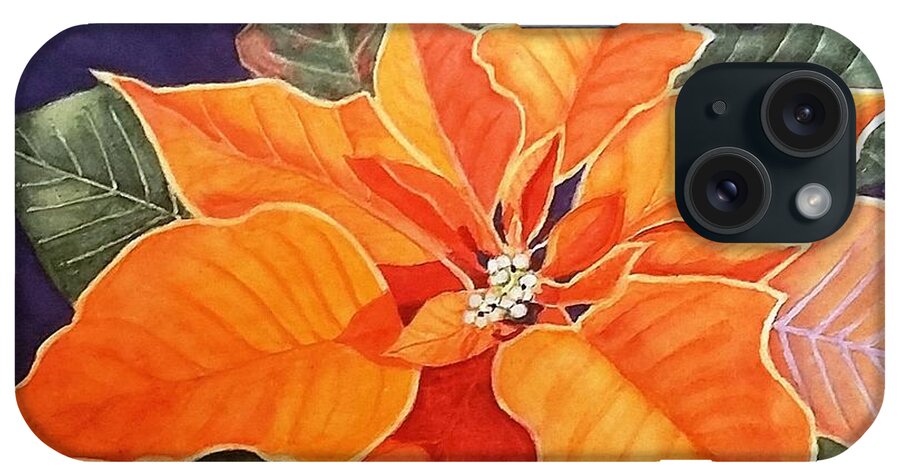 Poinsettia iPhone Case featuring the painting Ribbon Candy Poinsettia by Deane Locke