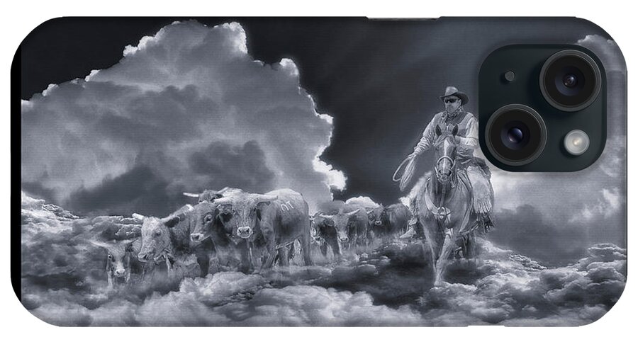 Spirit iPhone Case featuring the digital art Riders in the Sky BW by Rick Mosher