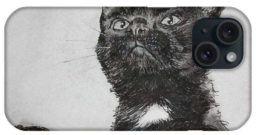 Cat iPhone Case featuring the drawing R.i.P. Baby Jake by Rachel Bochnia