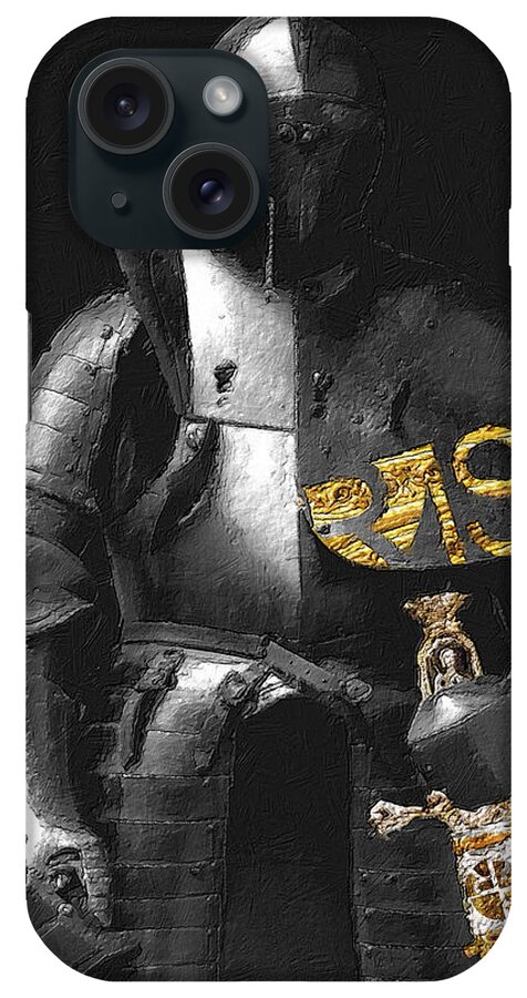 Metal iPhone Case featuring the painting Rise Black Knight by Tony Rubino