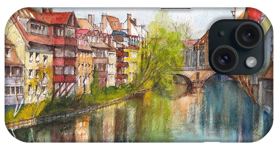 Rive iPhone Case featuring the painting River Pegnitz in Nuremberg Old Town Germany by Dai Wynn