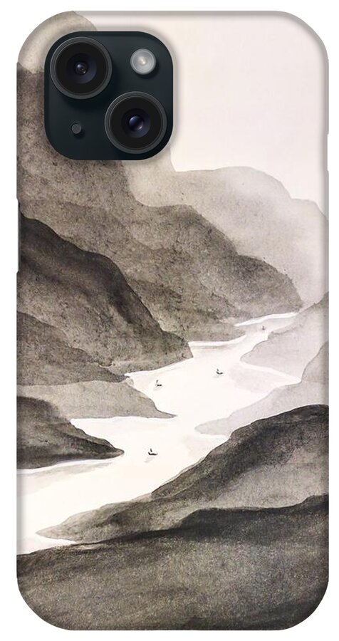 River iPhone Case featuring the painting River Running Through Mountains by Edwin Alverio