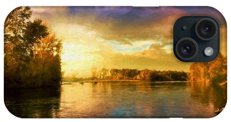 Landscape iPhone Case featuring the digital art River Sunset by Charmaine Zoe